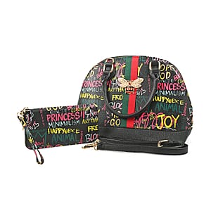 Graffiti Art, Set of 2, Black & Multi Color Vegan Leather Crossbody Bag with Wallet