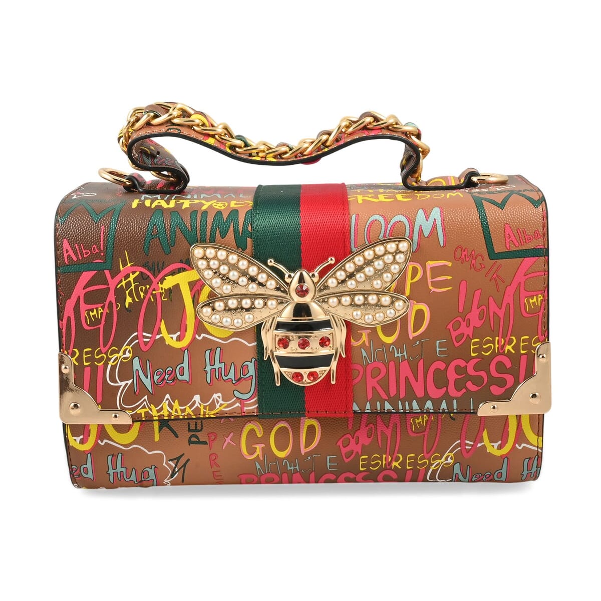 Chunma Graffiti Art, Set of 2, Tan& Multi Color Vegan Leather Crossbody Bag with Wallet image number 1