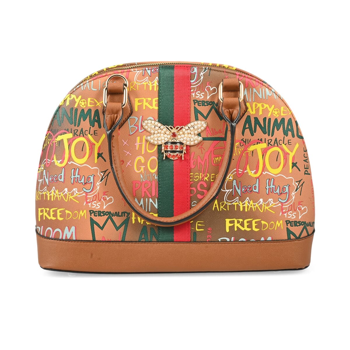 Chunma 2pc Tan & Multi Color Graffiti Pattern Vegan Leather Shoulder Bag with Wallet image number 2