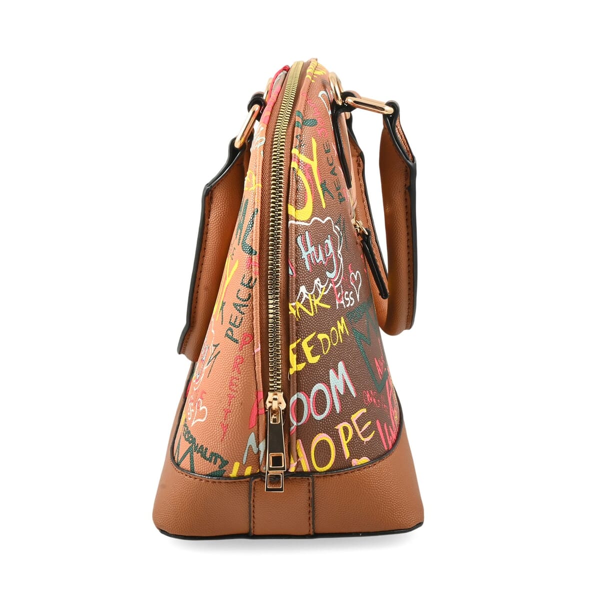 Chunma 2pc Tan & Multi Color Graffiti Pattern Vegan Leather Shoulder Bag with Wallet image number 3