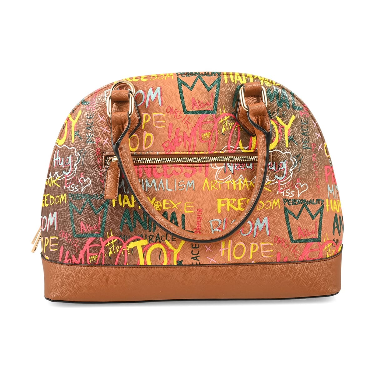 Chunma 2pc Tan & Multi Color Graffiti Pattern Vegan Leather Shoulder Bag with Wallet image number 4