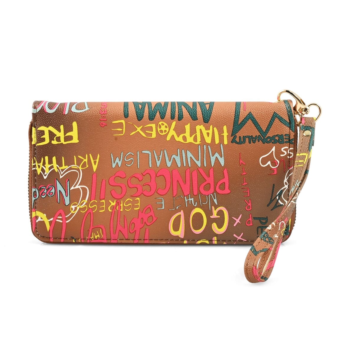 Chunma 2pc Tan & Multi Color Graffiti Pattern Vegan Leather Shoulder Bag with Wallet image number 5