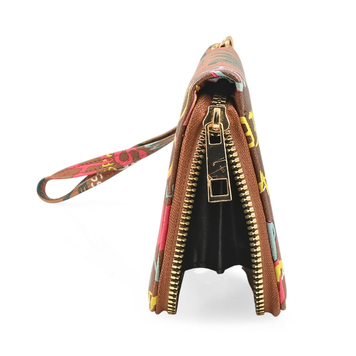Chunma 2pc Tan & Multi Color Graffiti Pattern Vegan Leather Shoulder Bag with Wallet image number 6