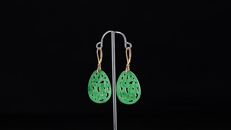 Green Jade Carved Lever Back Earrings in 14K YG Over Sterling Silver 24.00 ctw