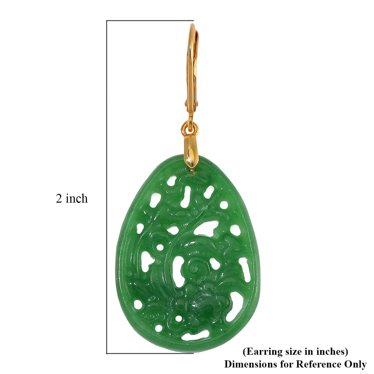 Green Jade (D) 24.00 ctw Carved Lever Back Earrings in 14K Yellow Gold Over Sterling Silver image number 5