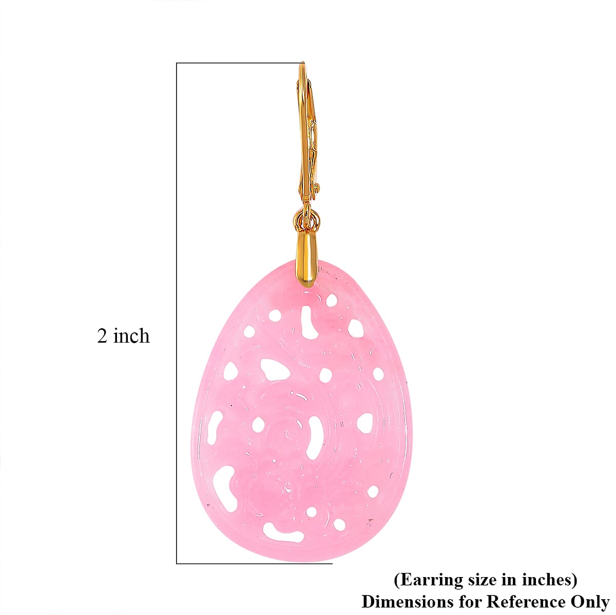 Pink Jade (D) 24.00 ctw Carved Lever Back Earrings in 14K Yellow Gold Over Sterling Silver