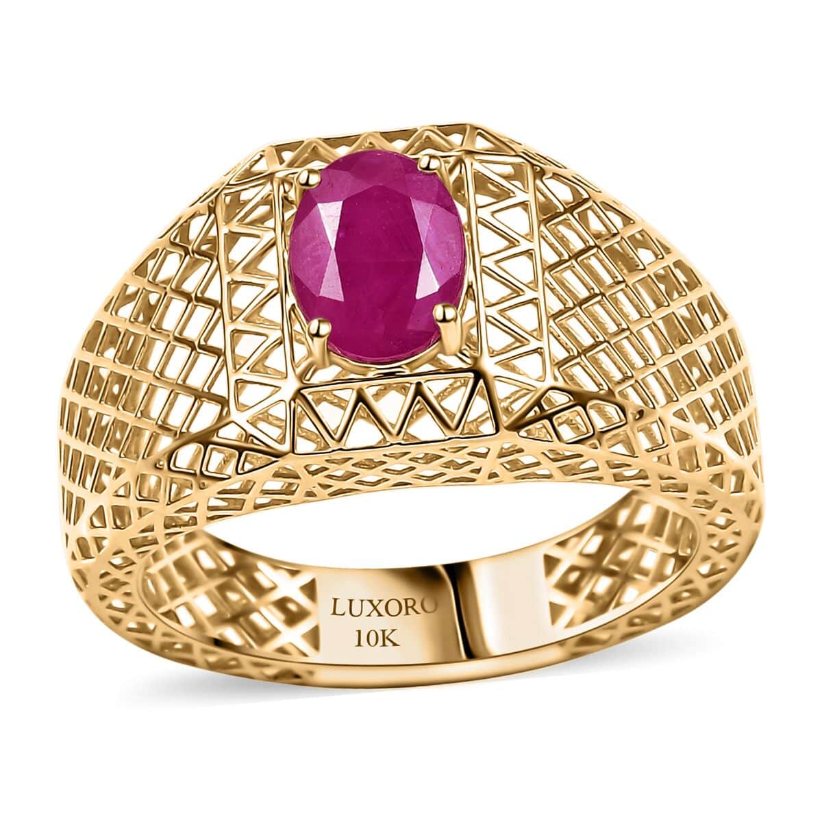 Luxoro 10K Yellow Gold Premium Royal Ruby Men's Ring (Size 10.0) 1.70 ctw image number 0