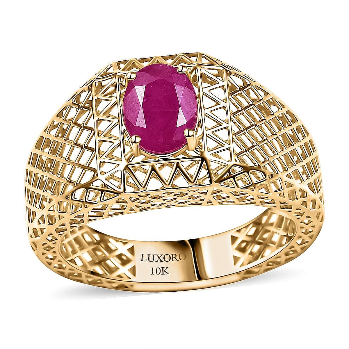 Mirage Collection Luxoro Premium Royal Ruby 1.70 ctw Men's Ring in 10K Yellow Gold (Size 10.5)