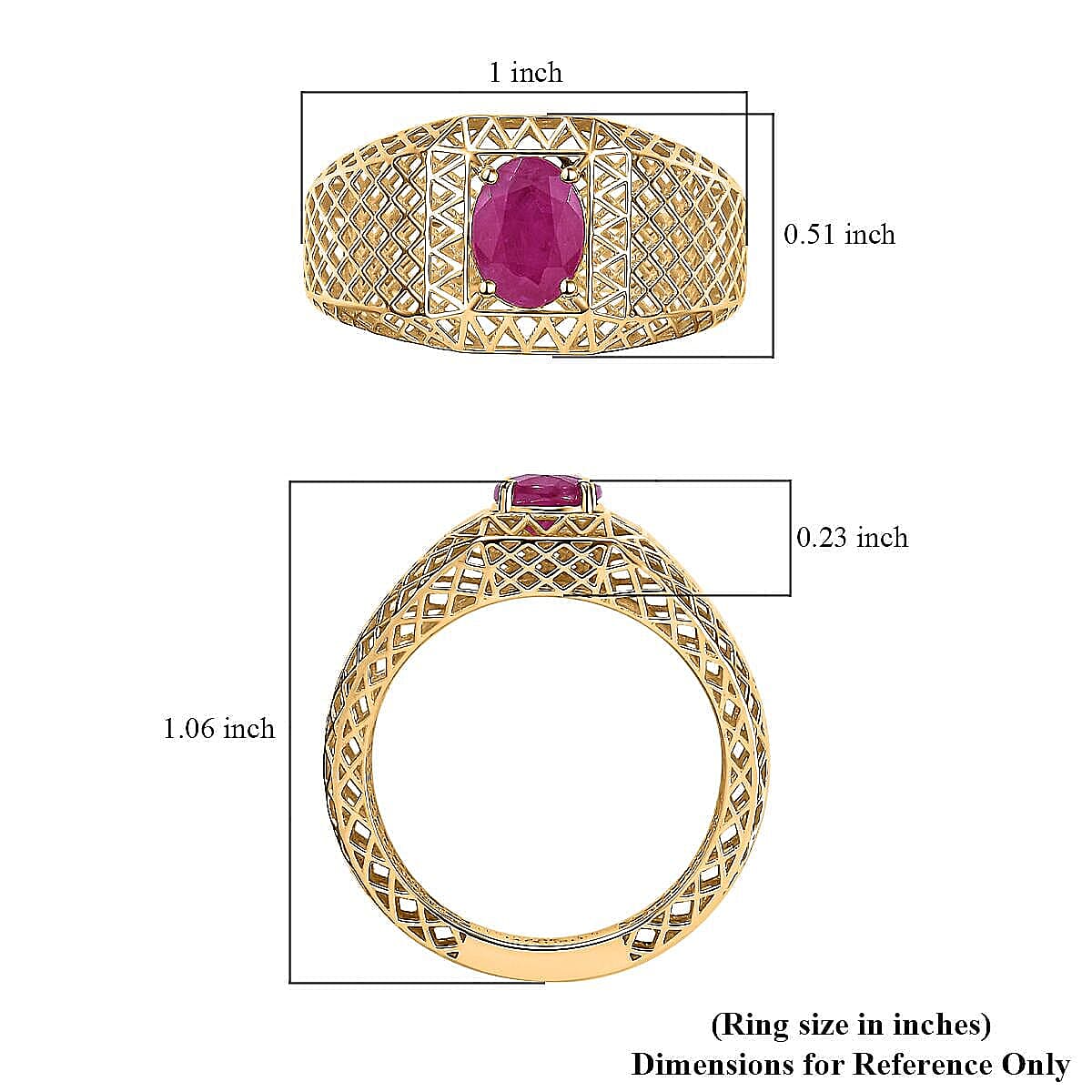 Mirage Collection Luxoro Premium Royal Ruby 1.70 ctw Men's Ring in 10K Yellow Gold (Size 10.5)