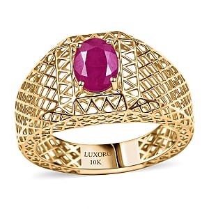 Luxoro Ruby Men's Ring in 10K Yellow Gold 1.70 ctw (Size 11.0)