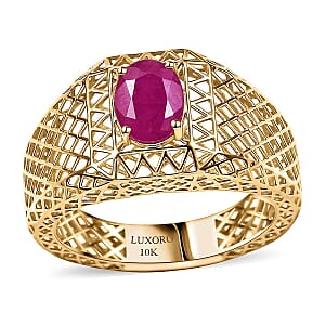 Luxoro Ruby Men's Ring in 10K Yellow Gold 1.70 ctw (Size 11.5)