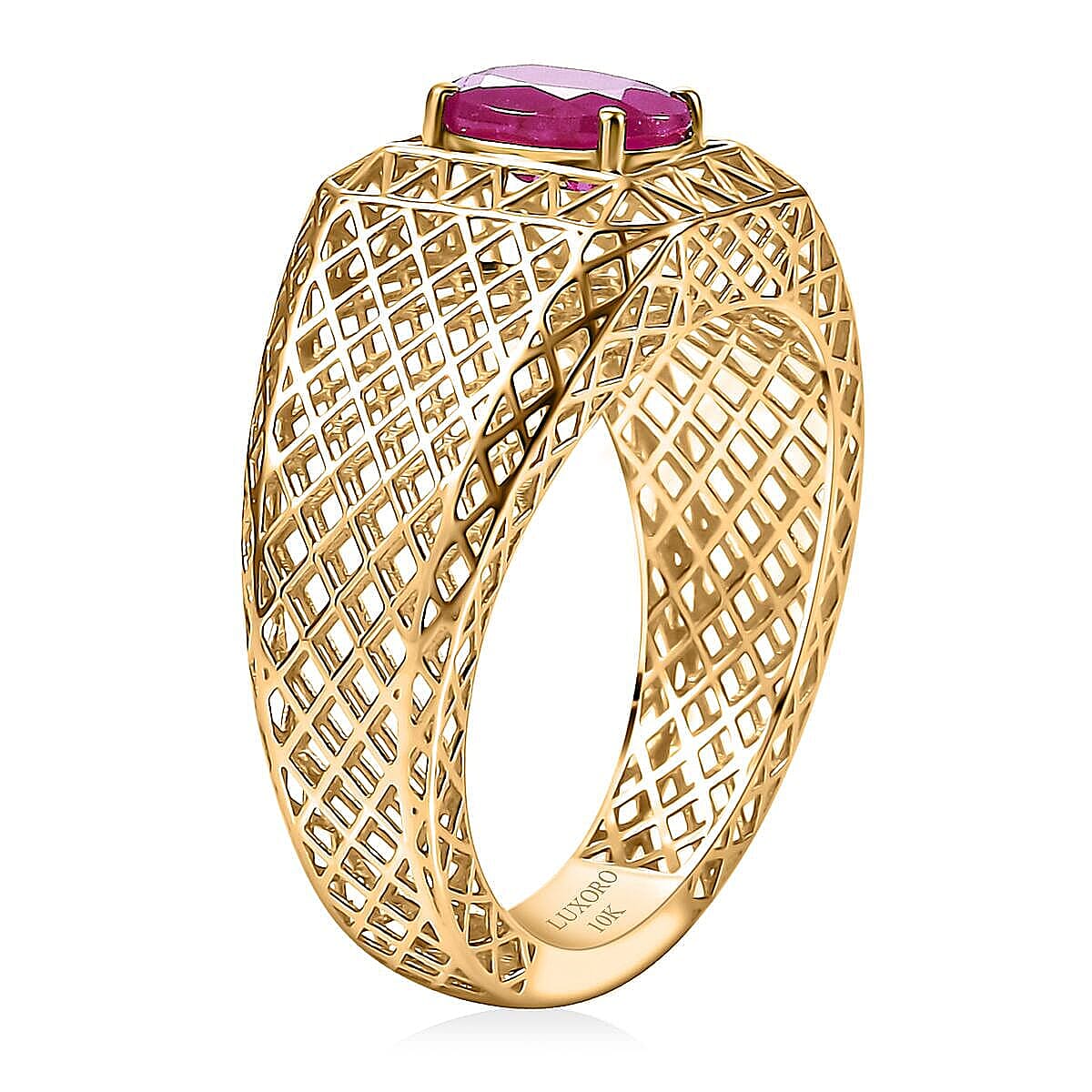 Luxoro Ruby Men's Ring in 10K Yellow Gold 1.70 ctw (Size 11.5) image number 3