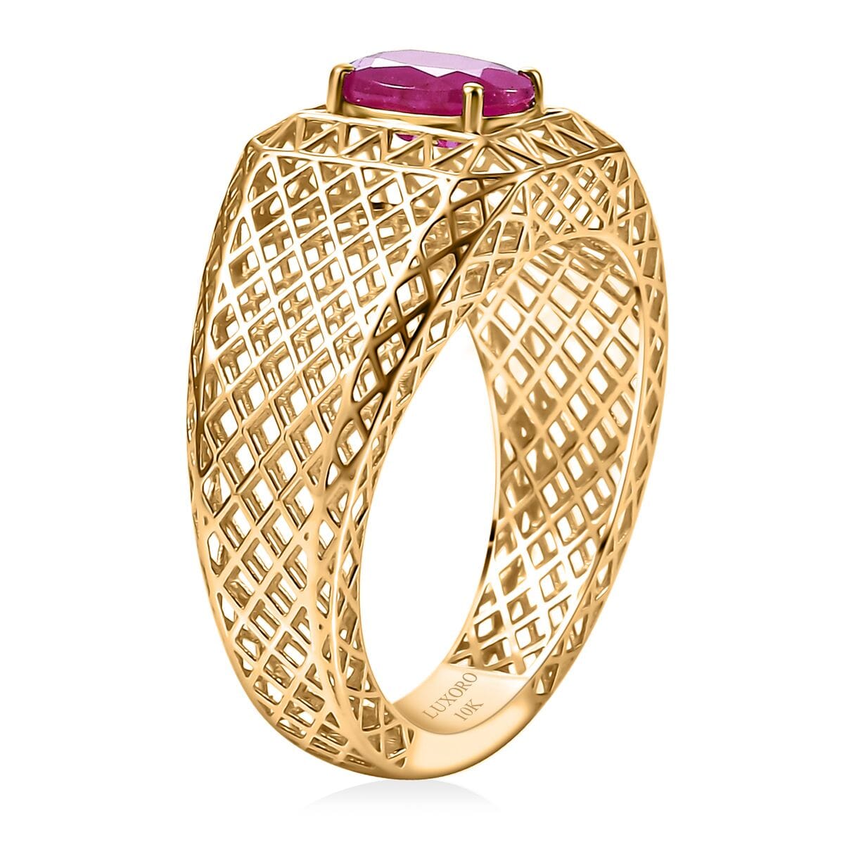 Mirage Collection Luxoro Premium Royal Ruby 1.70 ctw Men's Ring in 10K Yellow Gold (Size 13.0) image number 3