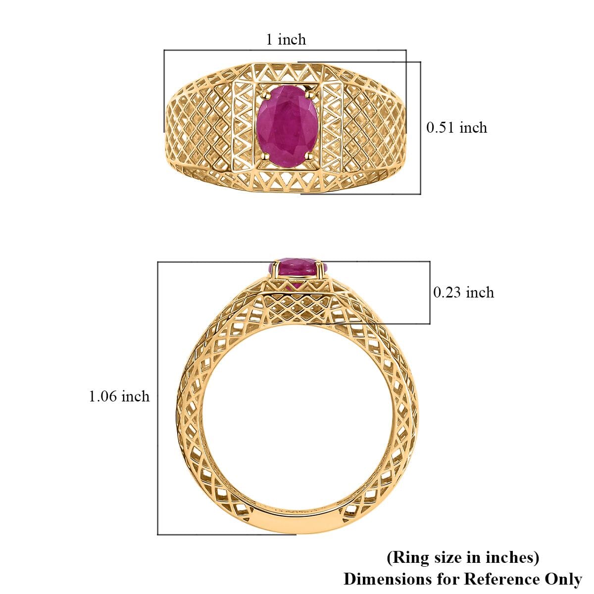 Mirage Collection Luxoro Premium Royal Ruby 1.70 ctw Men's Ring in 10K Yellow Gold (Size 13.0) image number 5