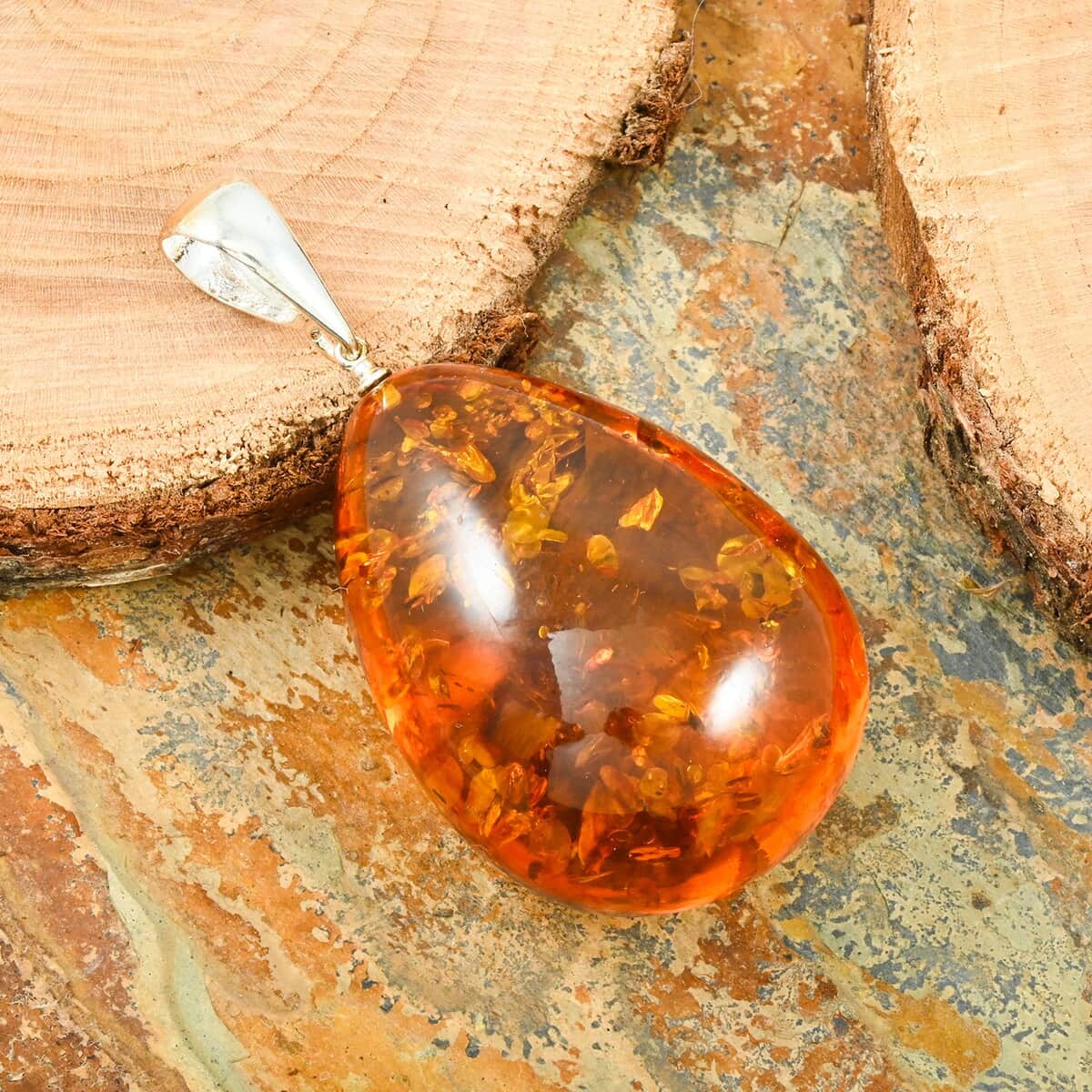 Baltic Amber Drop Pendant in Sterling Silver image number 1