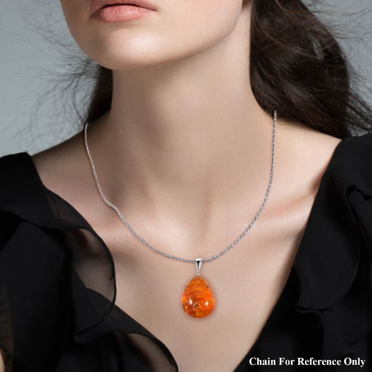 Baltic Amber Drop Pendant in Sterling Silver image number 2