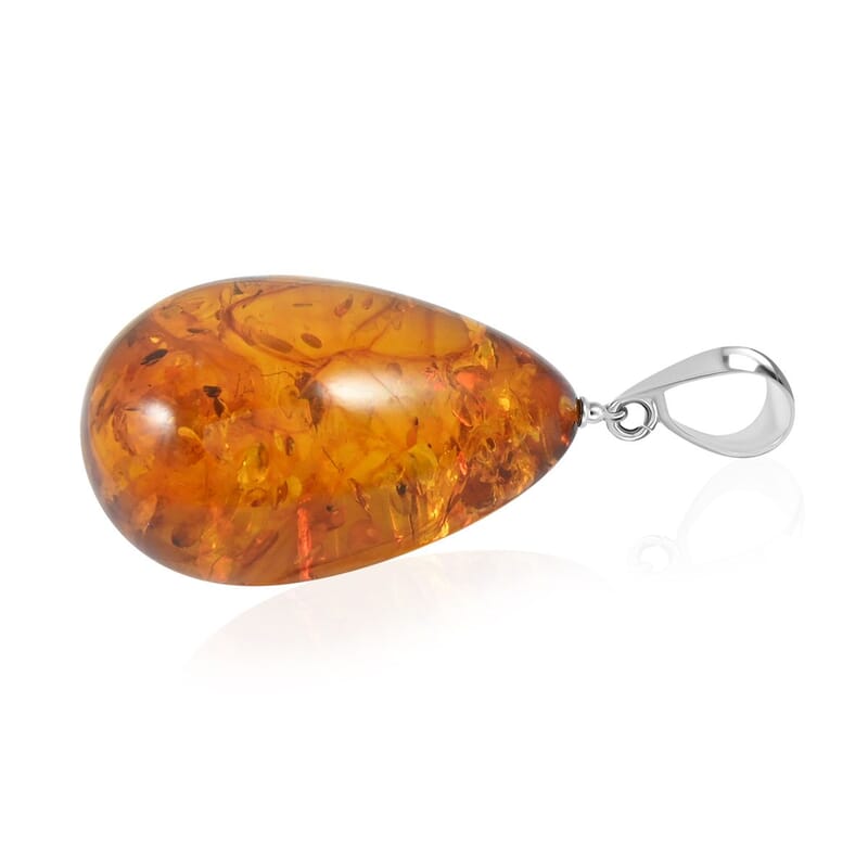 Baltic Amber Drop Pendant without Necklace in Sterling Silver