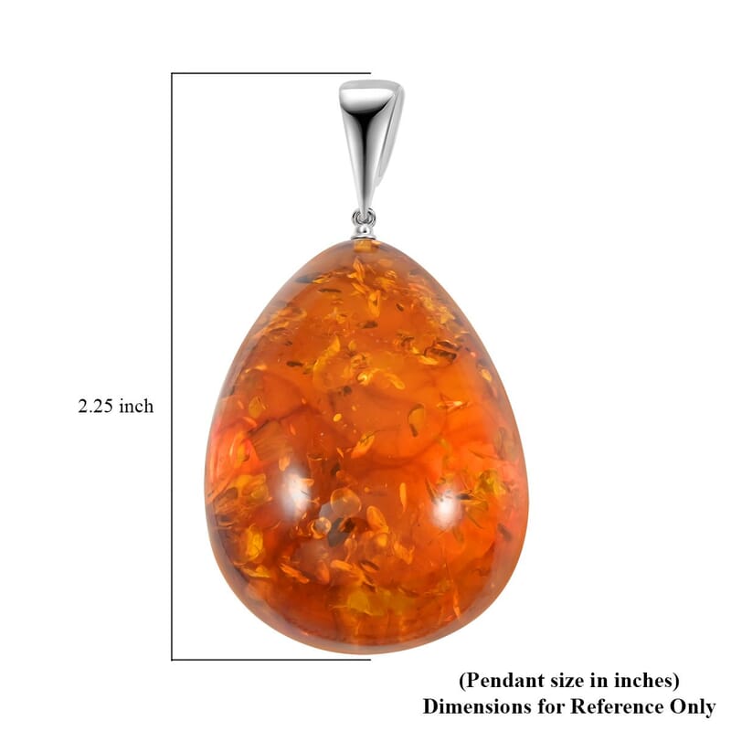 Baltic Amber Drop Pendant without Necklace in Sterling Silver