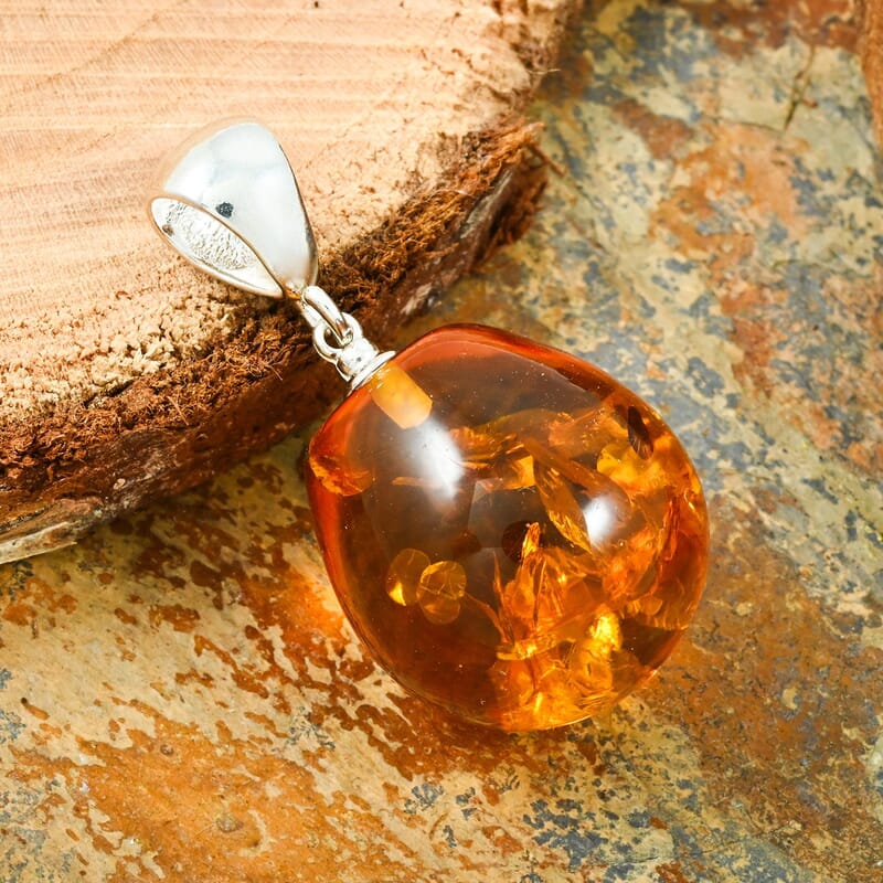 Baltic Amber Dangle Pendant without Chain in Sterling Silver