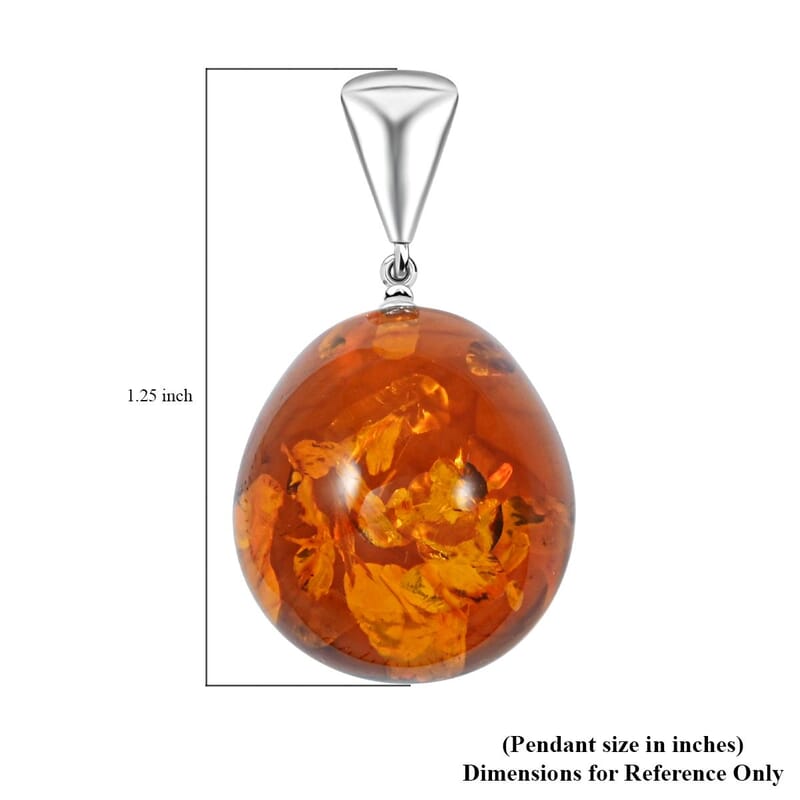 Baltic Amber Dangle Pendant without Chain in Sterling Silver