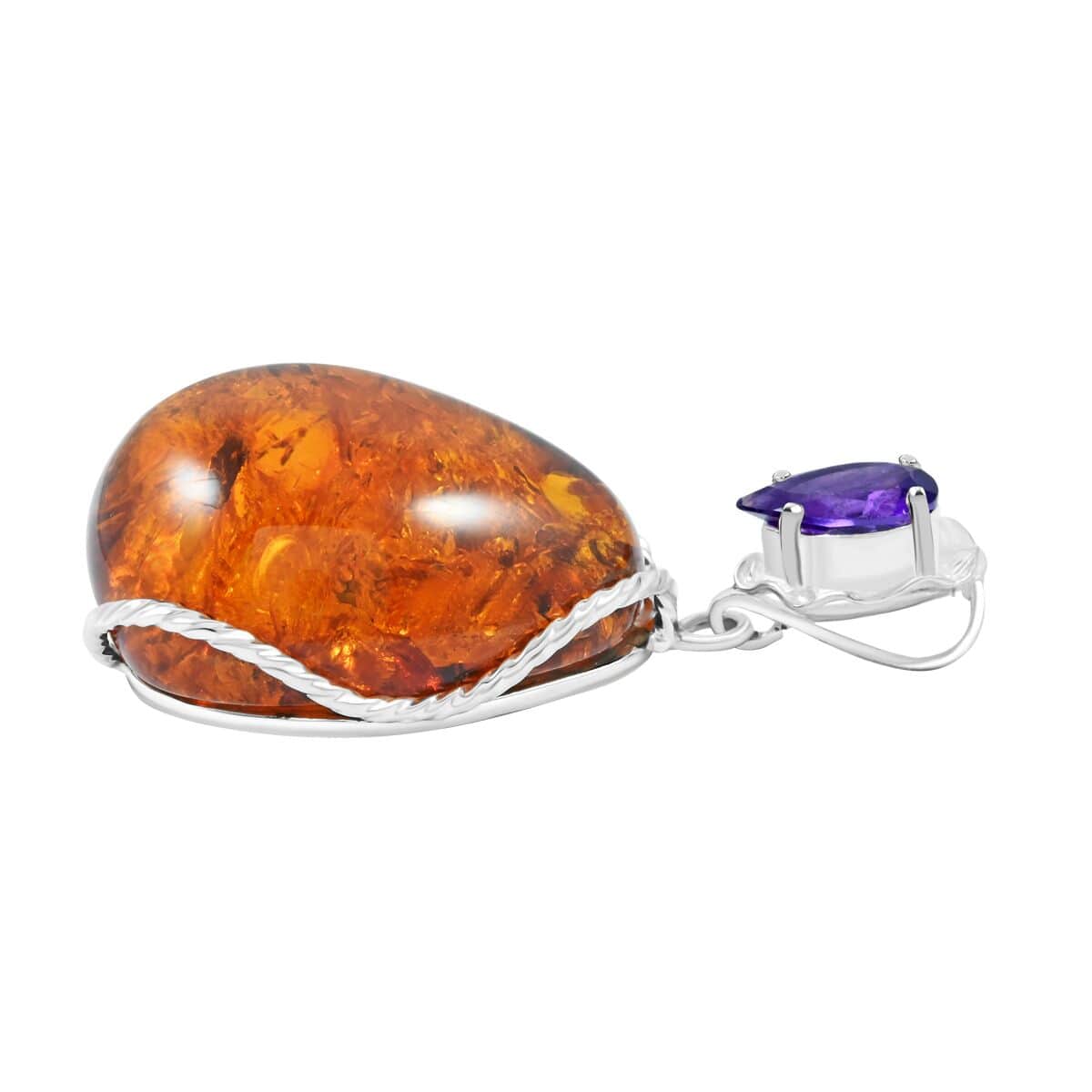 Baltic Amber and African Amethyst 1.50 ctw Pendant in Sterling Silver image number 3