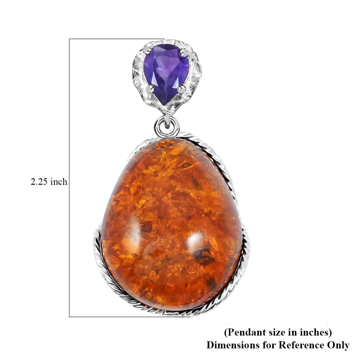 Baltic Amber and African Amethyst 1.50 ctw Pendant in Sterling Silver image number 4