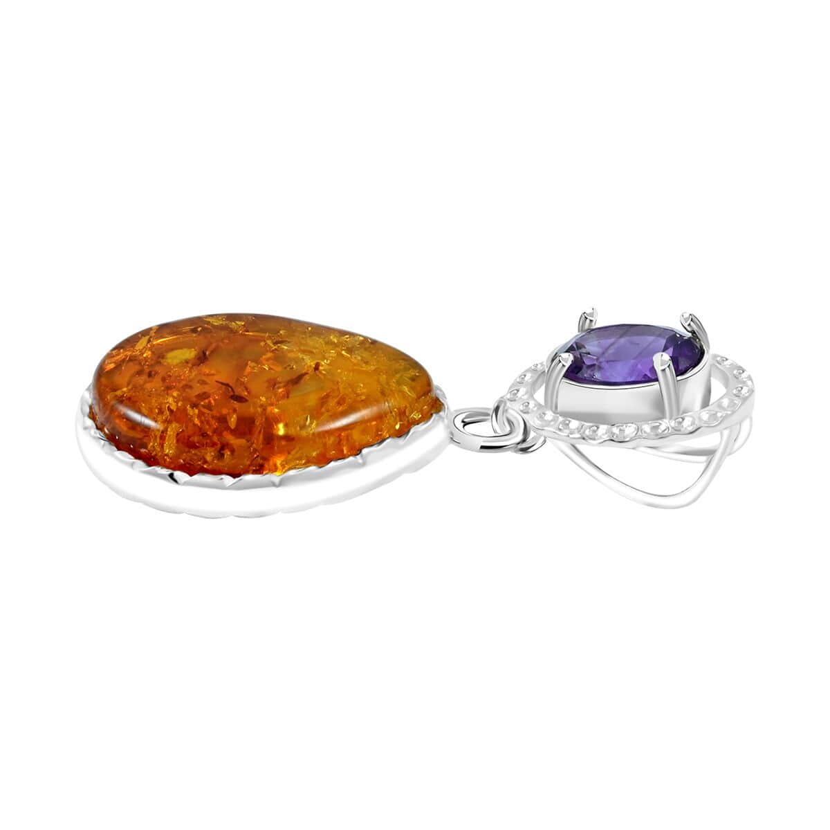 Baltic Amber and African Amethyst 1.50 ctw Pendant in Sterling Silver image number 3