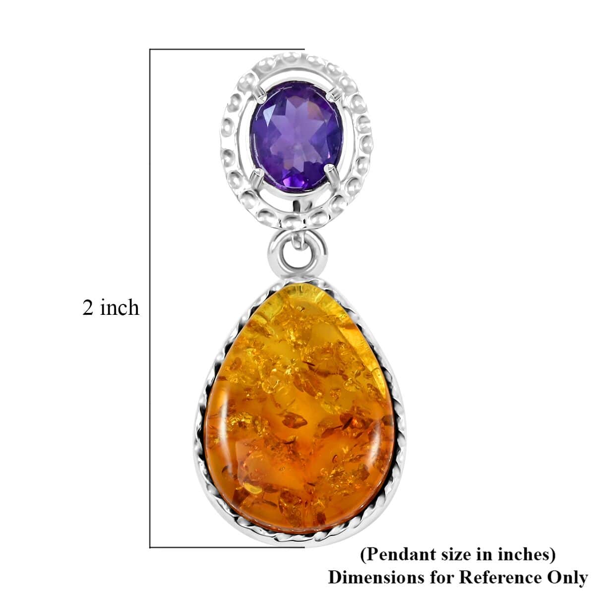 Baltic Amber and African Amethyst 1.50 ctw Pendant in Sterling Silver image number 4