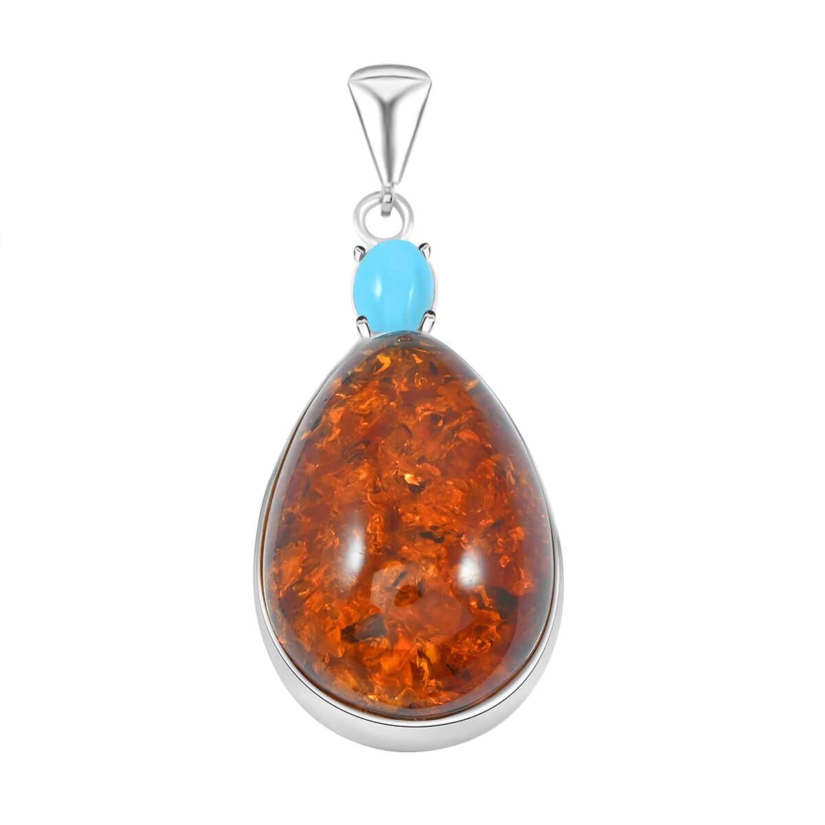 Baltic Amber and Sleeping Beauty Turquoise 1.50 ctw Pendant in Sterling Silver image number 0