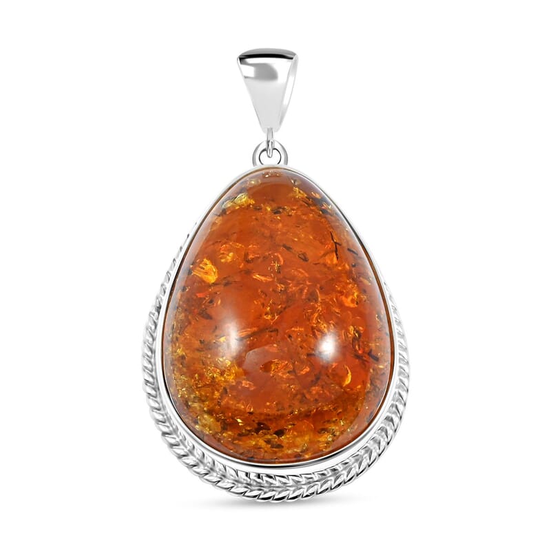 Amber Drop Pendant without Chain in Sterling Silver