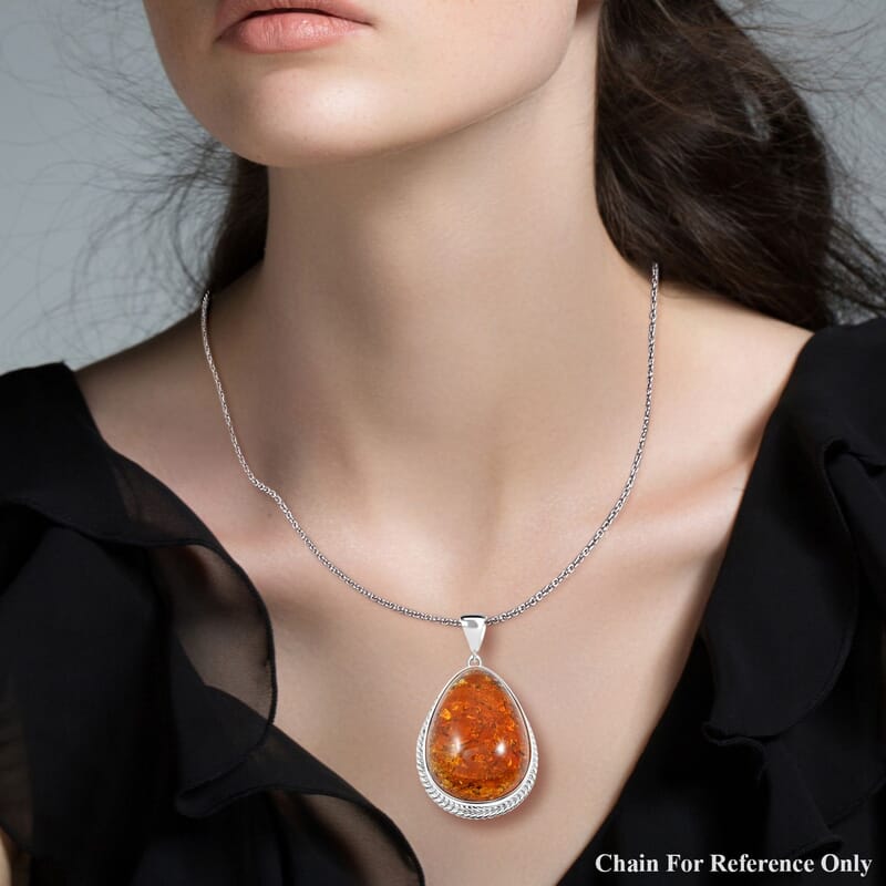 Amber Drop Pendant without Chain in Sterling Silver