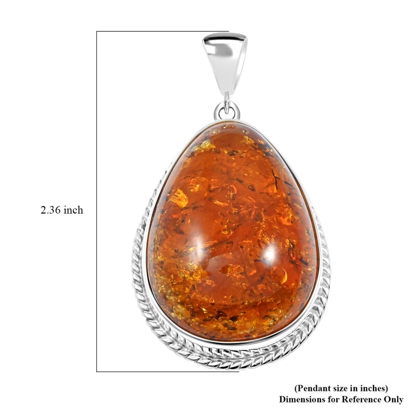 Amber Drop Pendant without Chain in Sterling Silver