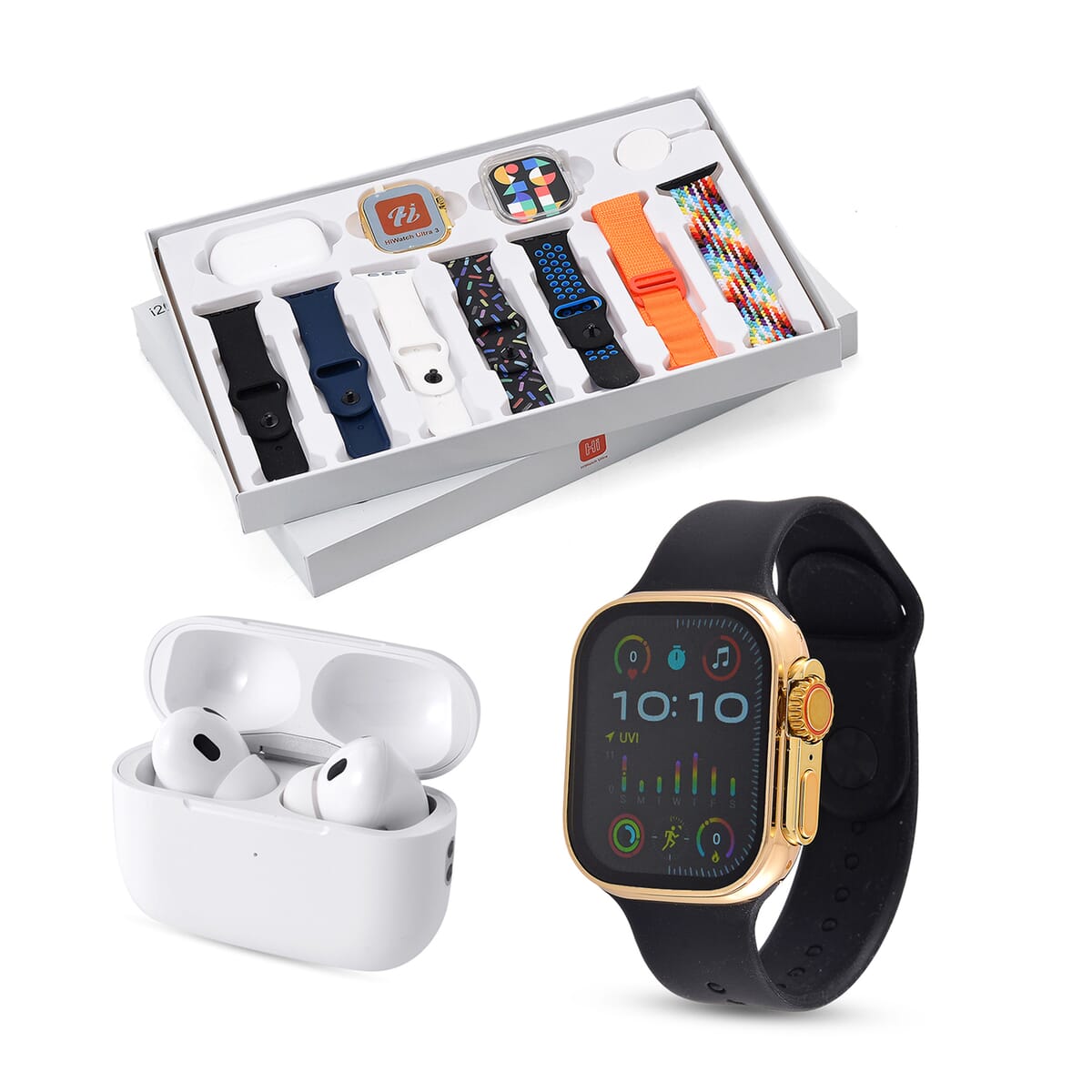 I20 Ultra 2 Max Suit 10 in 1 Set - (Gold Smart Dial, Earphone, Case Cover and 7pcs Replaceable Watchband) image number 0