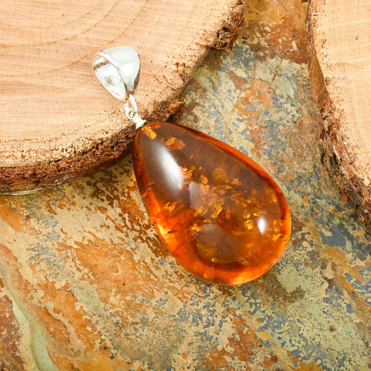 Baltic Amber Drop Pendant in Sterling Silver image number 1