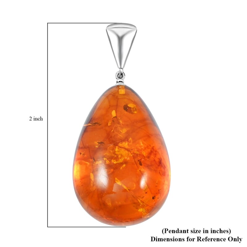 Baltic Amber Pear Drop Pendant without Chain in Sterling Silver