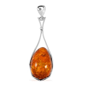 Baltic Amber Drop Pendant without Chain in Sterling Silver