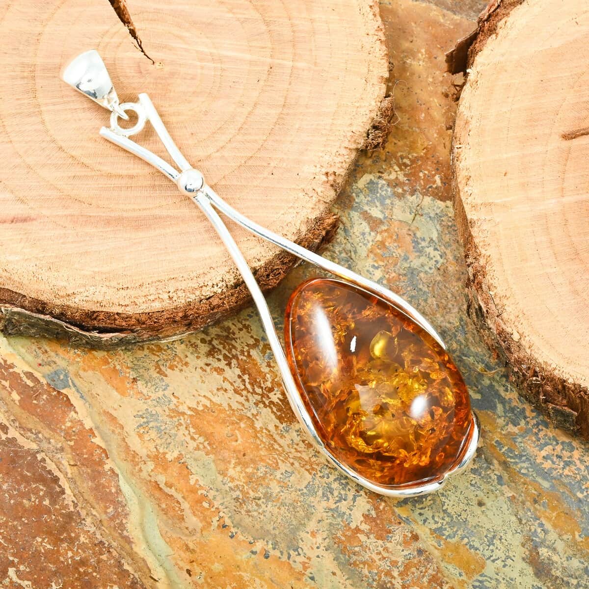 Baltic Amber Drop Pendant in Sterling Silver image number 1