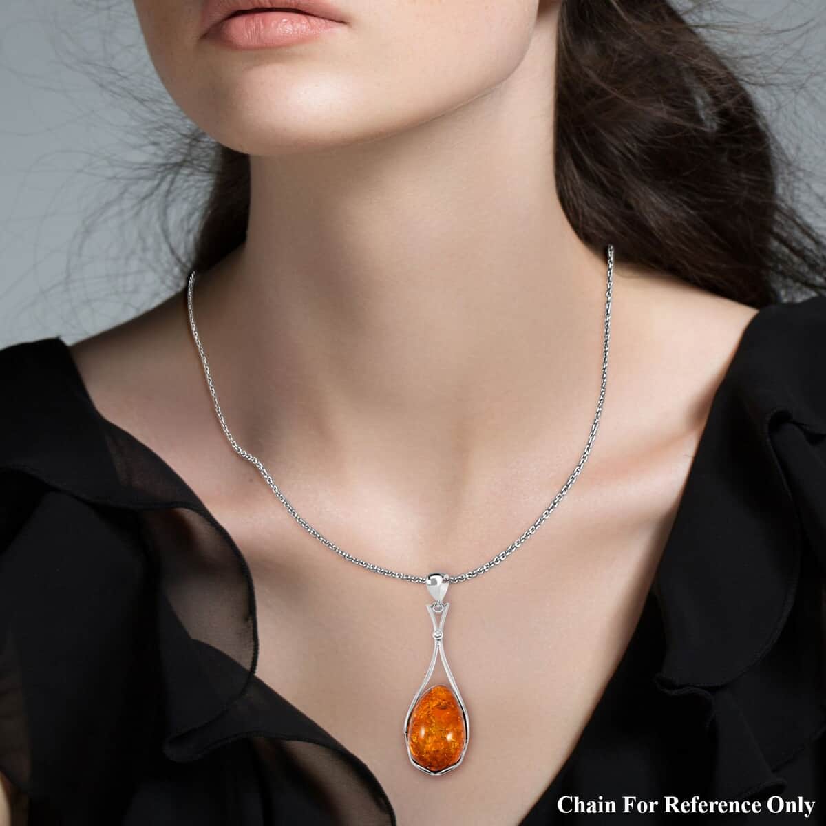 Baltic Amber Drop Pendant in Sterling Silver image number 2