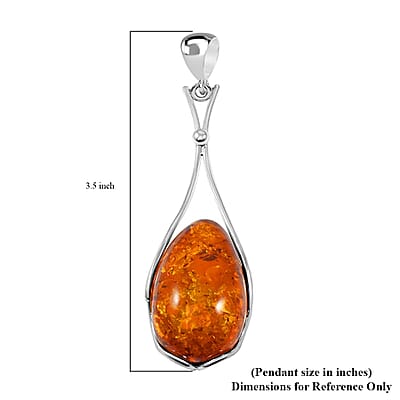 Baltic Amber Drop Pendant without Chain in Sterling Silver