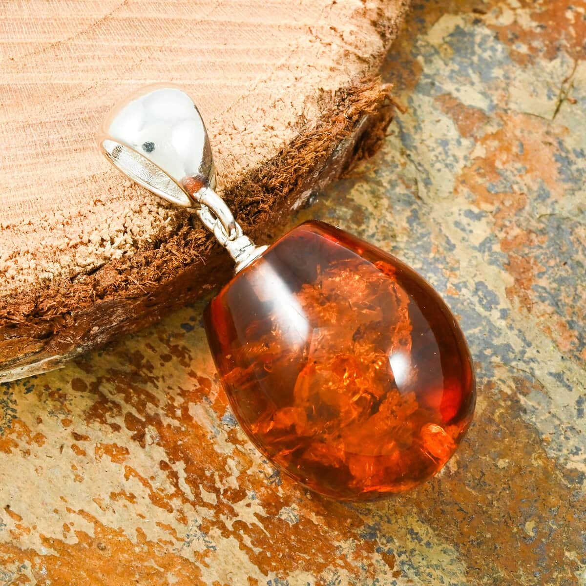 Baltic Amber Drop Pendant in Sterling Silver image number 1