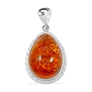 Baltic Amber Drop Pendant without Chain in Sterling Silver