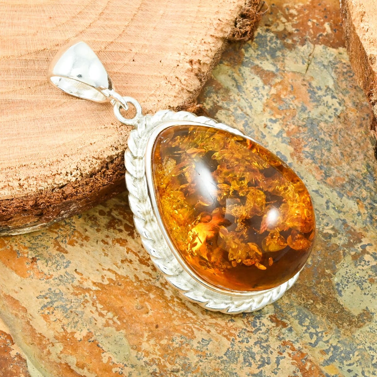 Baltic Amber Drop Pendant without Chain in Sterling Silver image number 1