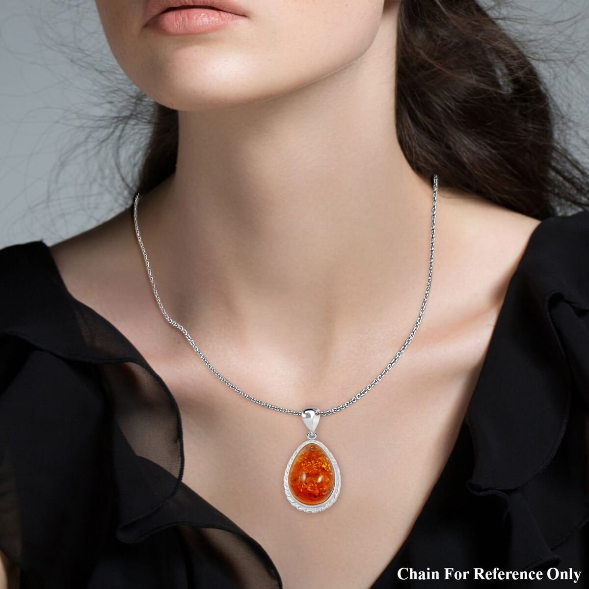 Baltic Amber Drop Pendant without Chain in Sterling Silver image number 2