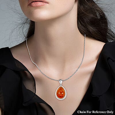 Baltic Dusky Amber Drop Pendant without Chain in Sterling Silver