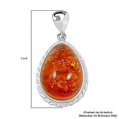 Baltic Dusky Amber Drop Pendant without Chain in Sterling Silver