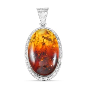 Baltic Amber Oval Shape Pendant without Chain in Sterling Silver
