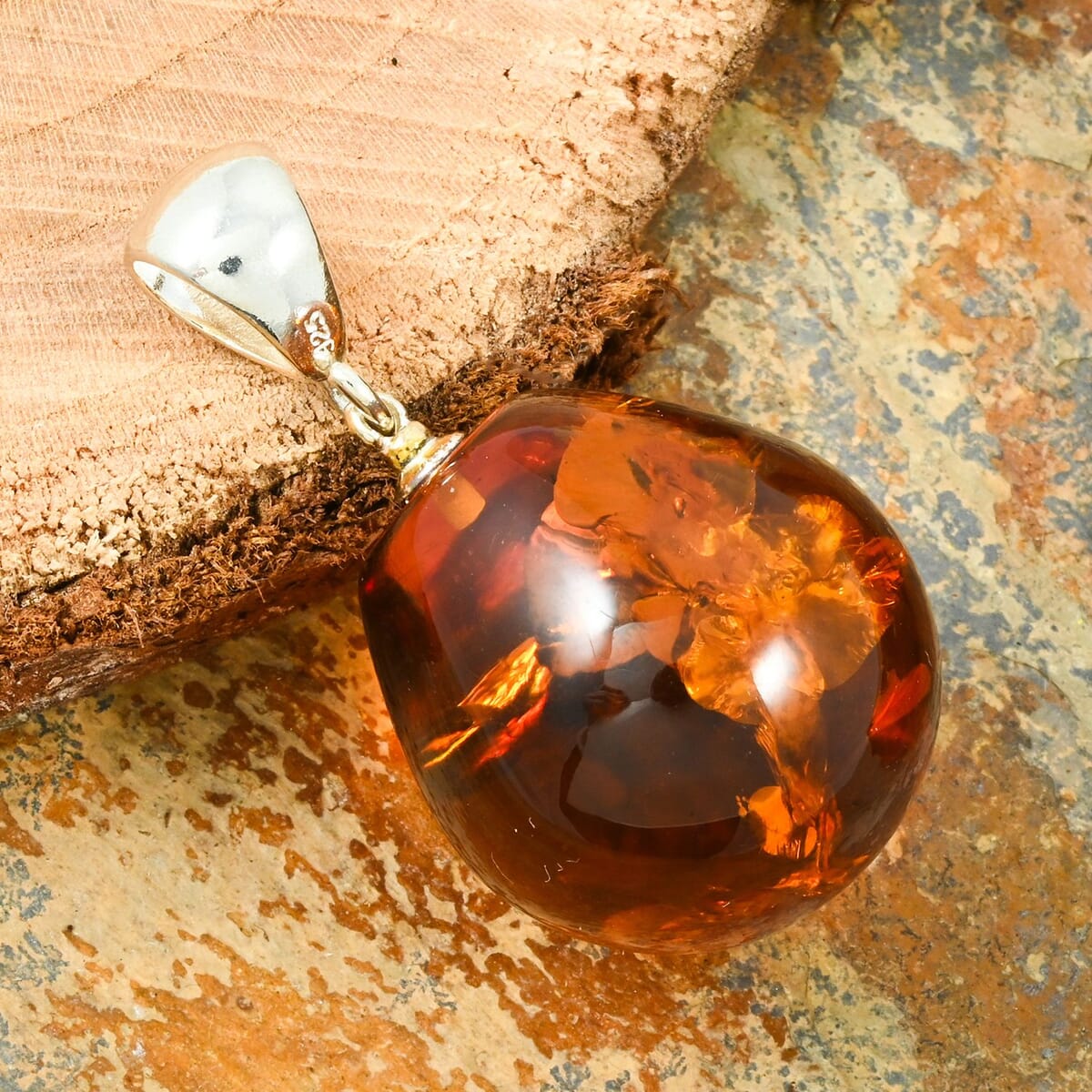 Baltic Amber Drop Pendant in Sterling Silver image number 1