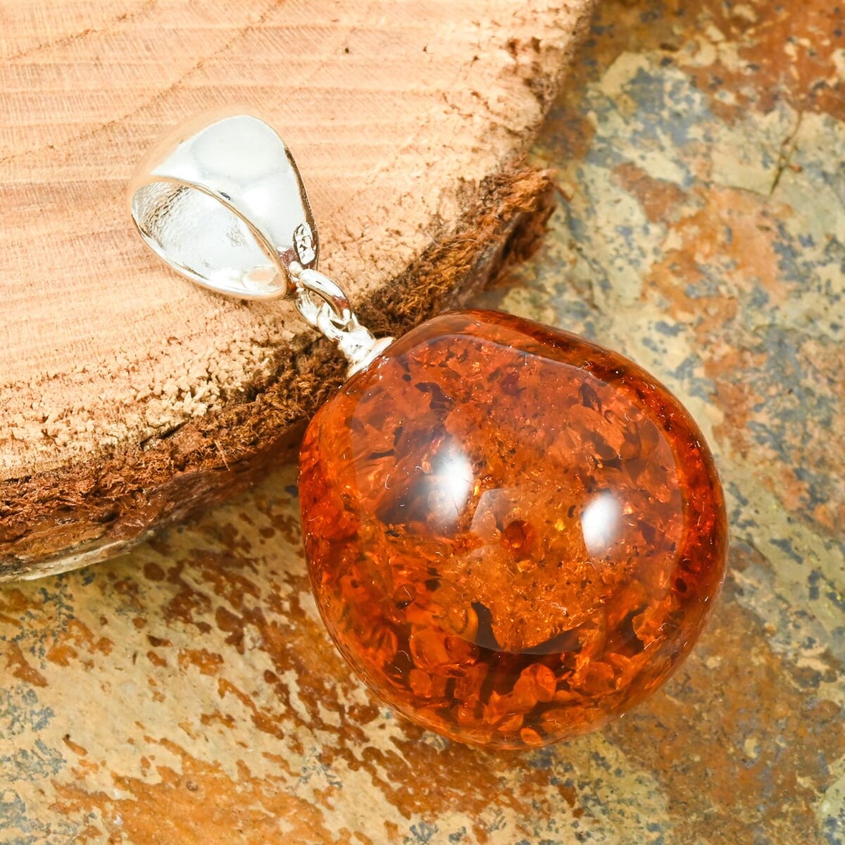 Baltic Amber Drop Pendant without Chain in Sterling Silver image number 1