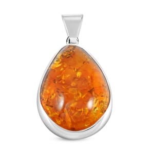 Baltic Amber Drop Pendant without Chain in Sterling Silver