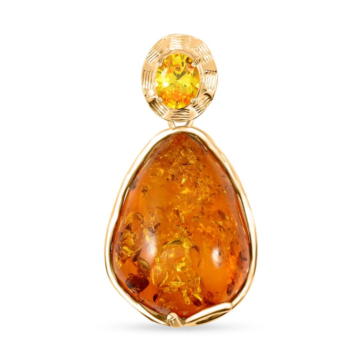 Baltic Amber and Simulated Yellow Diamond 1.50 ctw Pendant in 14K YG Over Sterling Silver image number 0